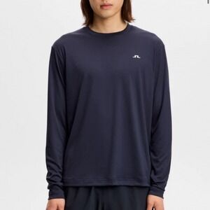 J.Lindeberg Mens Small Ade Long Sleeve Performance Shirt Navy Blue Bridge Logo